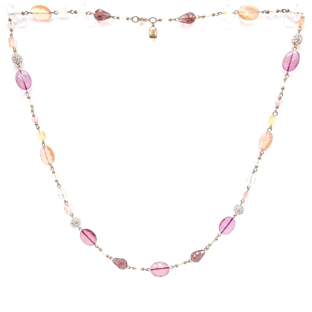 Chaps Multicolor Beaded Necklace Gold Tone‎ Rhinestone 30in